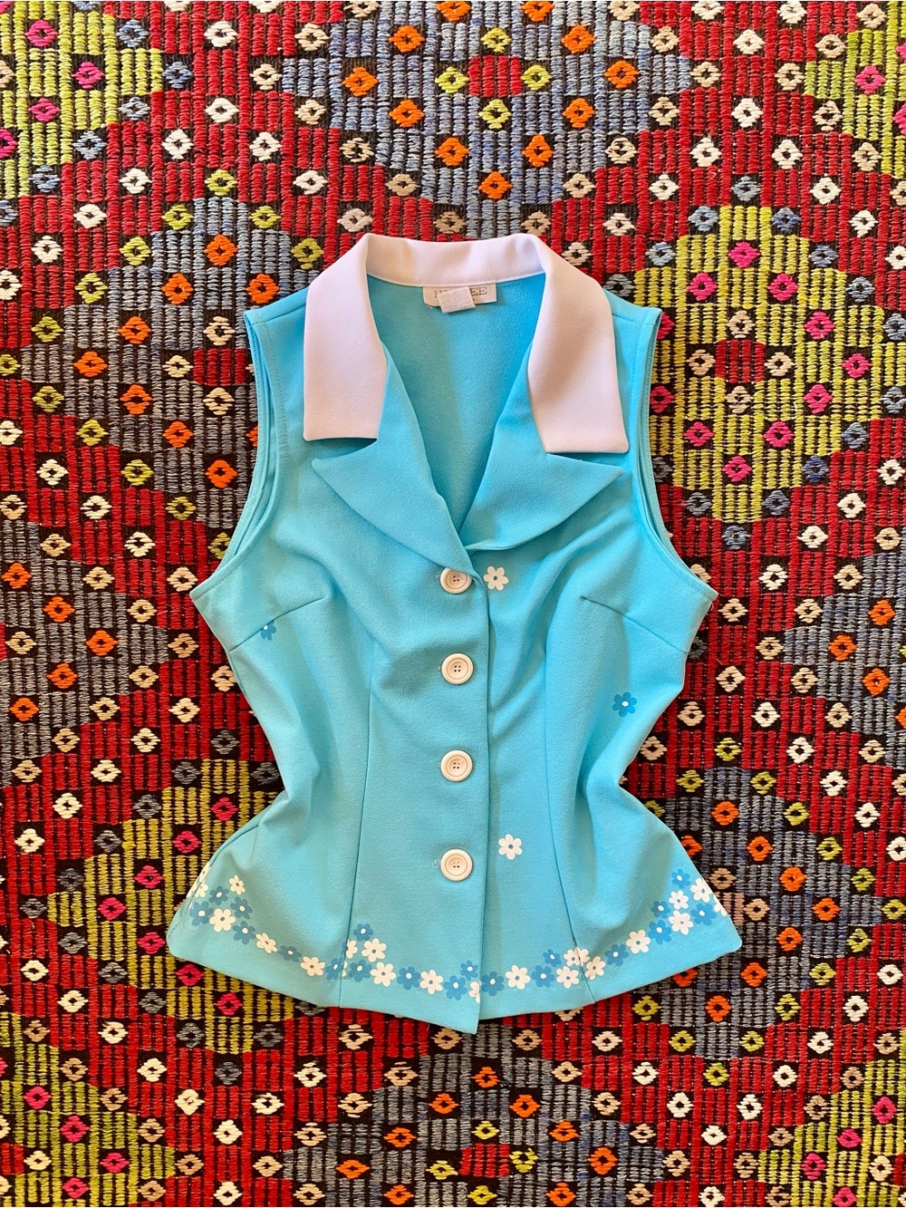 Vintage Blue Sleeveless Button-Up